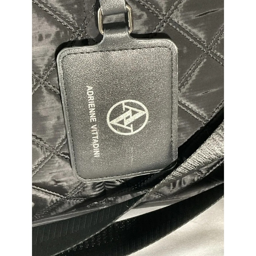 Adrienne Vittadini Black Quilted Travel Bag with Logo Tag